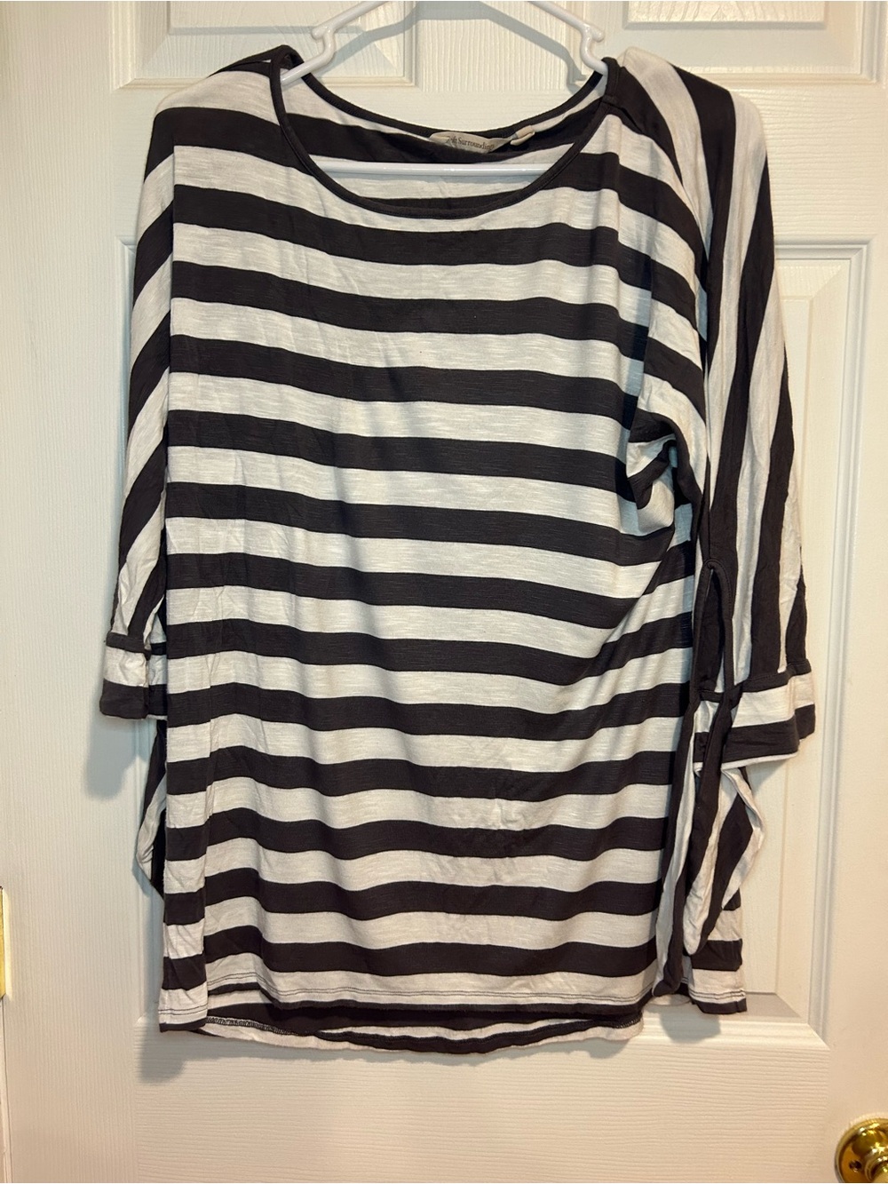 Soft Surroundings Grey & White Striped 3/4-length Sleeve Blouse Sz. S